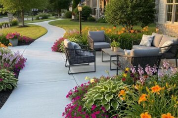 Beautifully finished concrete sidewalk and patio in Joplin, MO, showcasing durability and aesthetic appeal